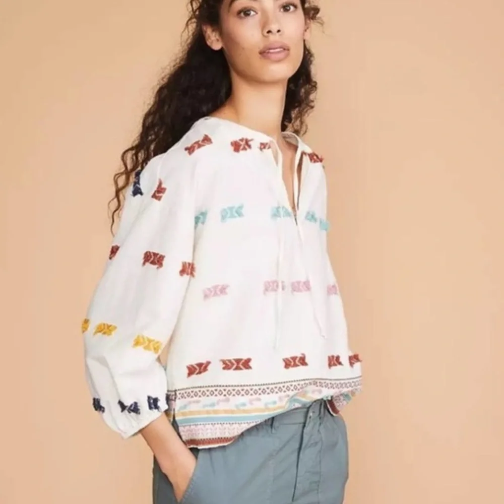 Lou Grey For Loft Getaway Embroidered Top boho folk tunic blouse size XS - Picture 1 of 8